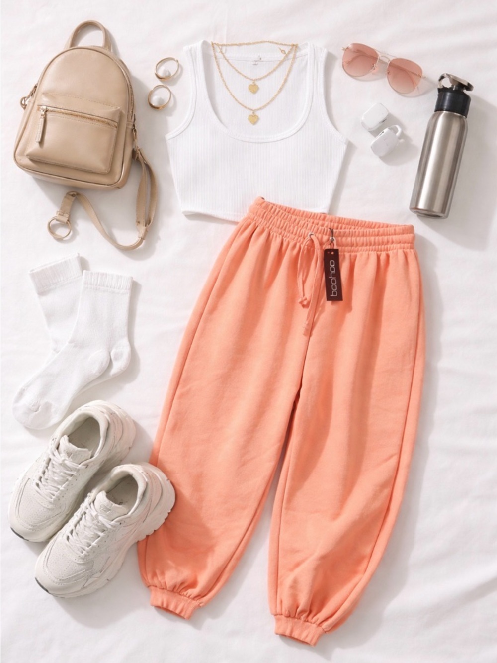 Boohoo Peach orange barrel leg sweatpants joggers new with tags size 2 small